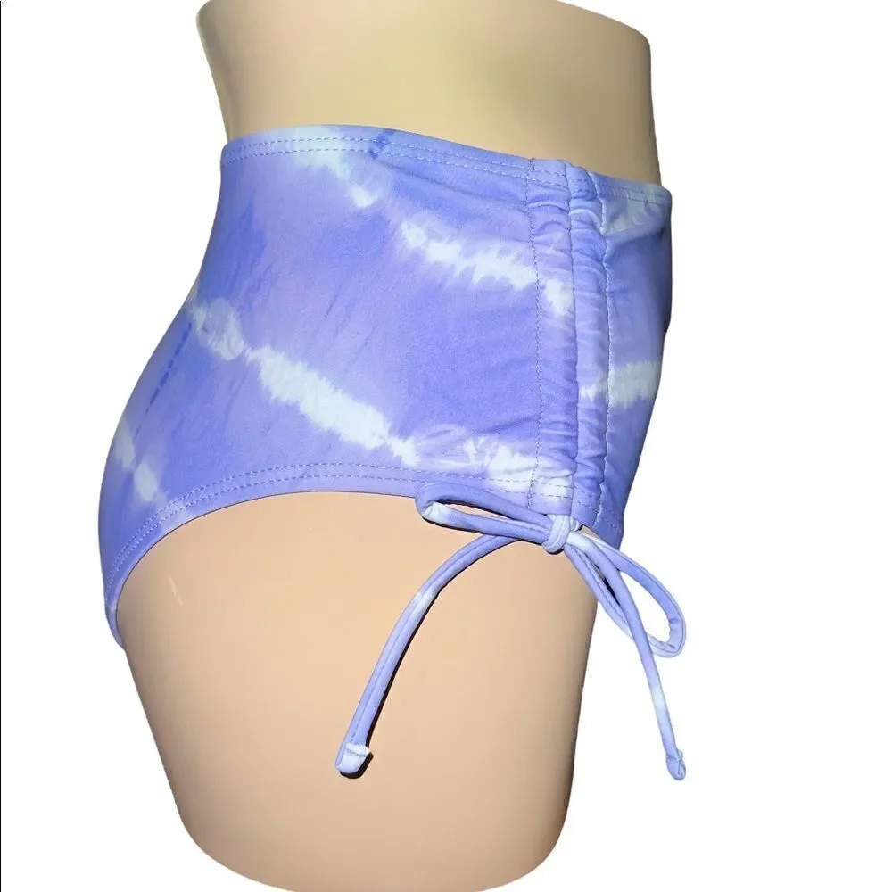 California Waves Juniors Tie-Dyed High-Waist Swim Bottoms Purple Medium NWT